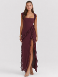 Ruffled High-Slit Maxi Dress