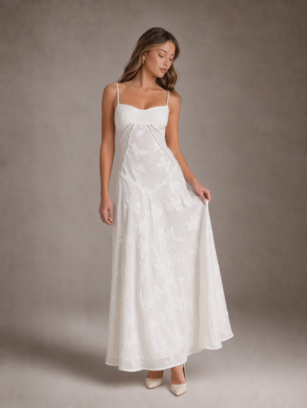 White Butterfly Lace Maxi Dress
