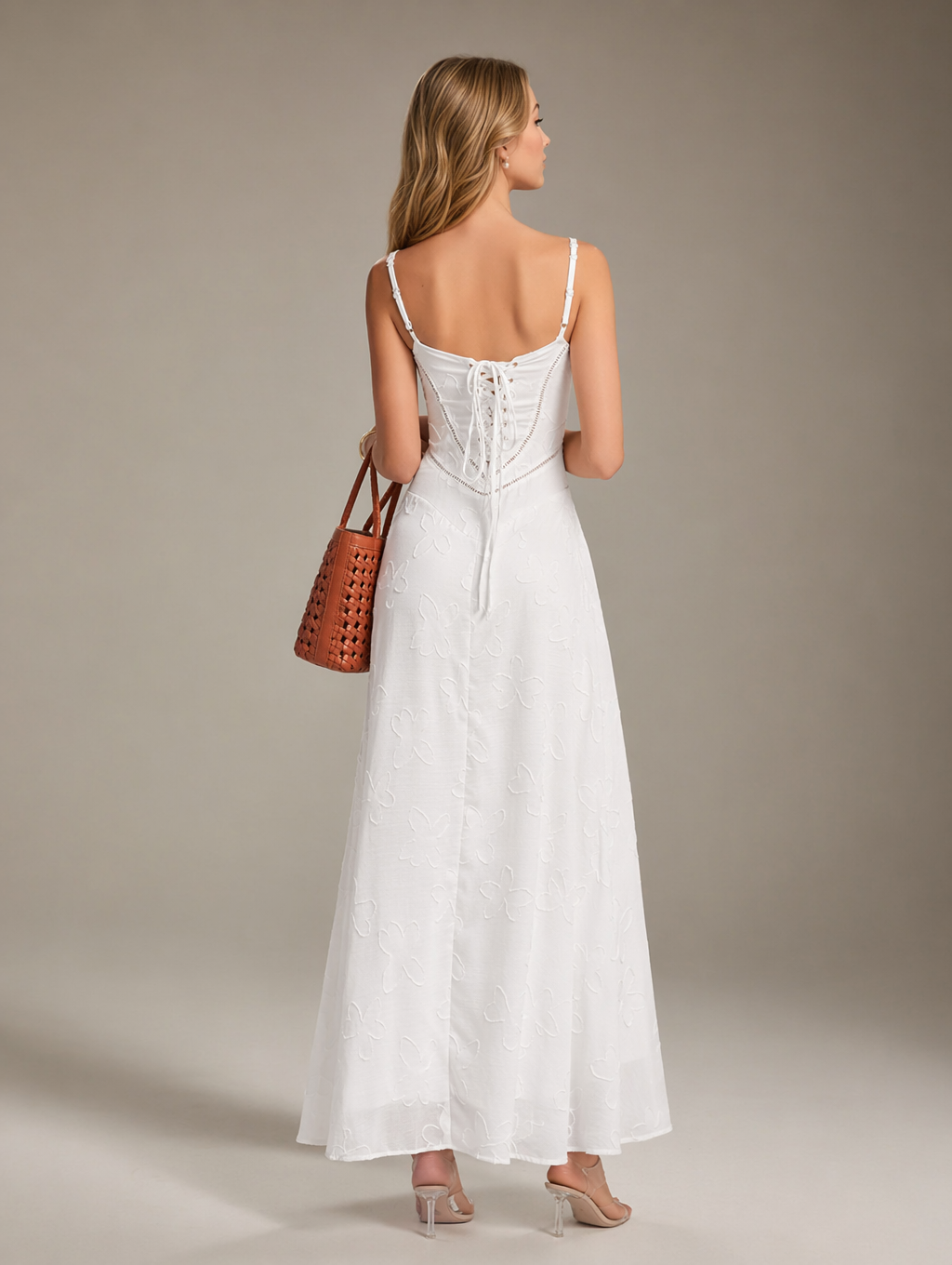 White Butterfly Lace Maxi Dress