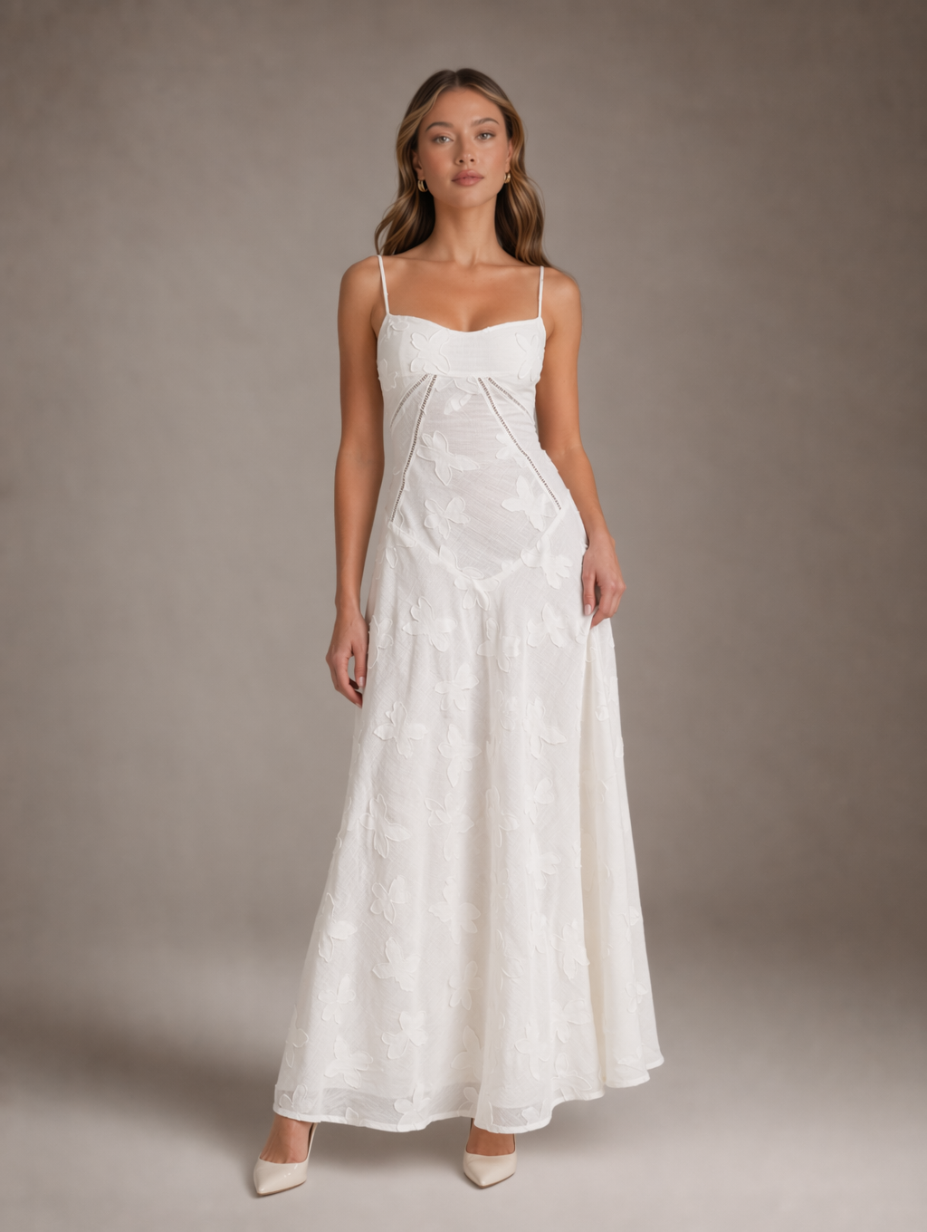 White Butterfly Lace Maxi Dress