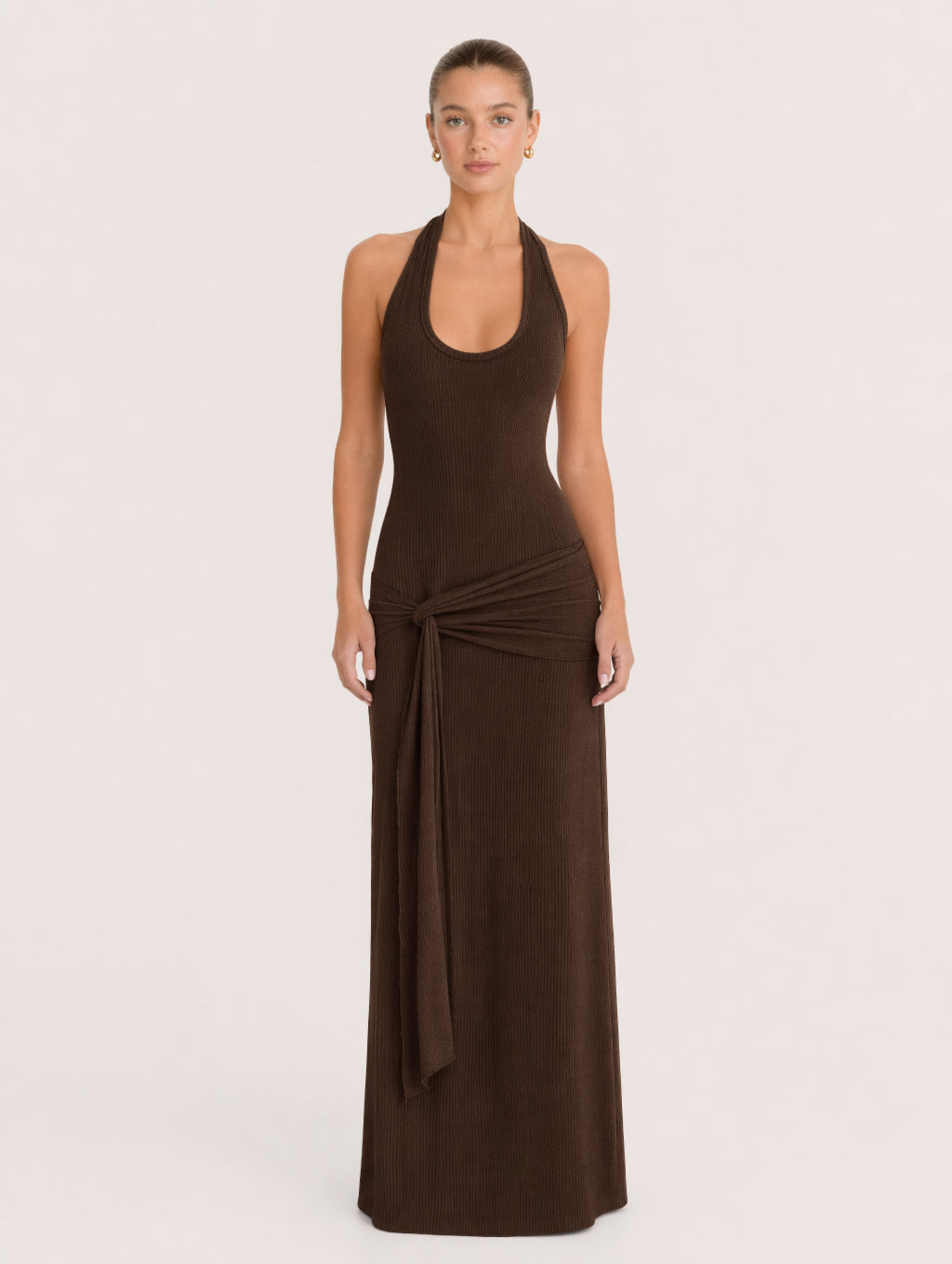 Halter Neck Ruched Maxi Dress