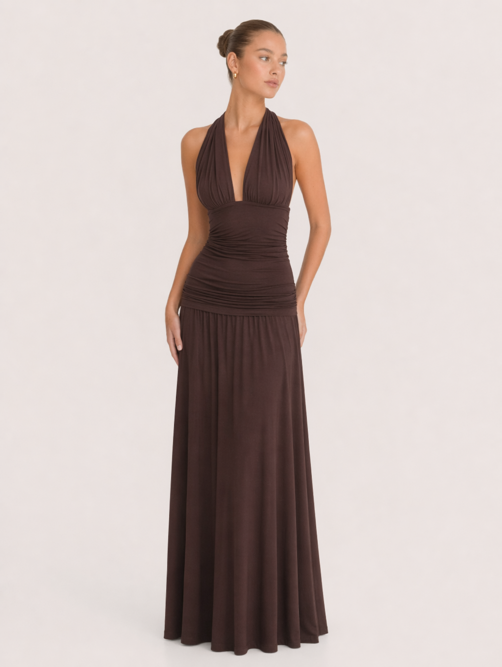 Halter Neck Deep V Maxi Dress