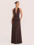 Halter Neck Deep V Maxi Dress