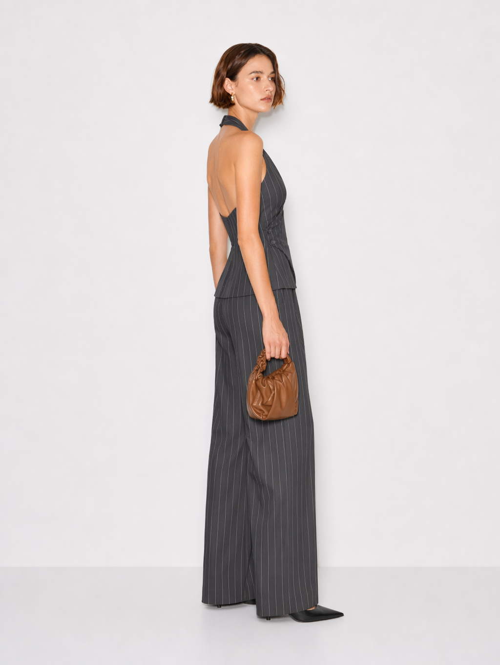 Pinstripe Vest & Wide Leg Pants Suit