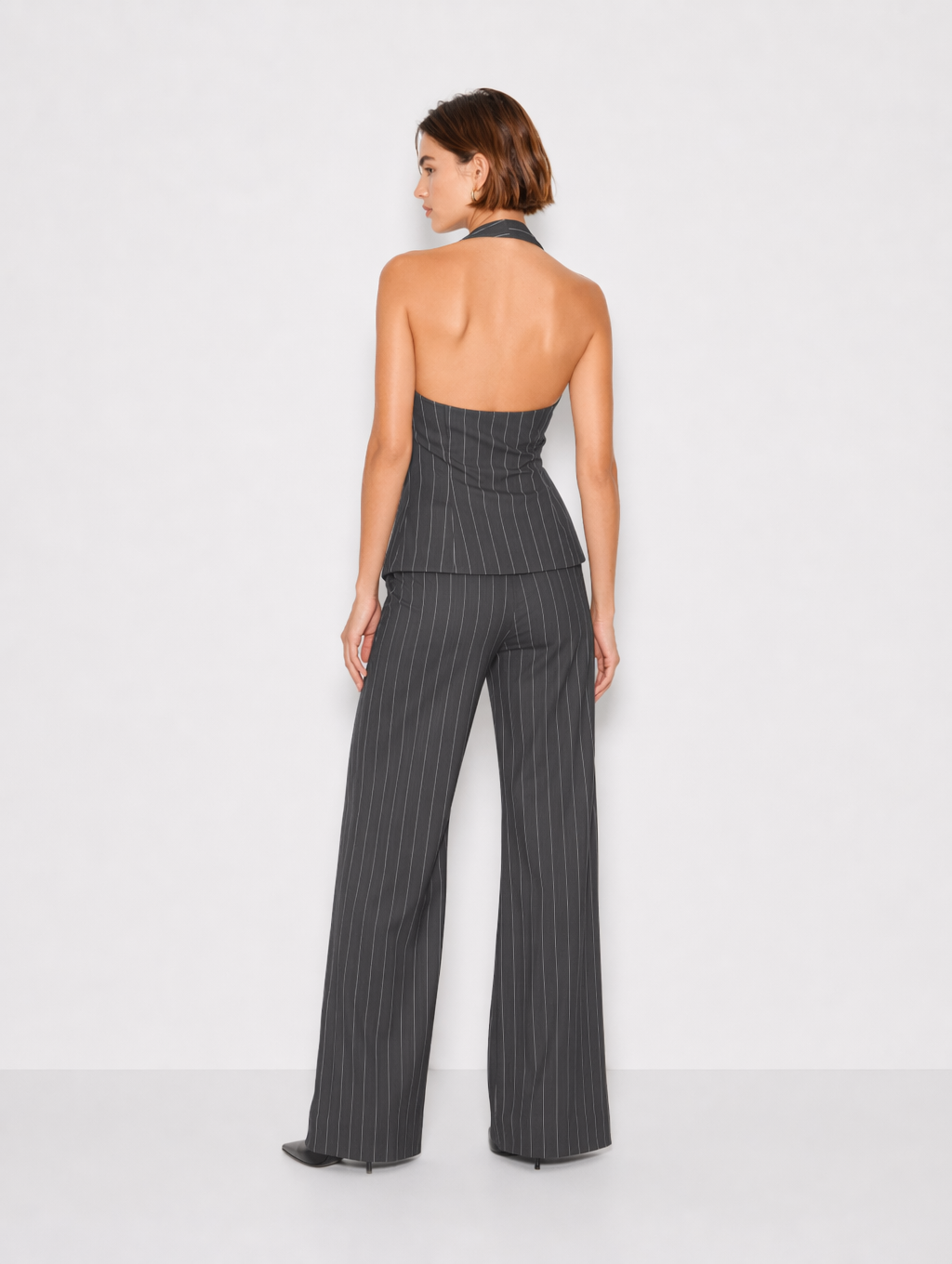 Pinstripe Vest & Wide Leg Pants Suit