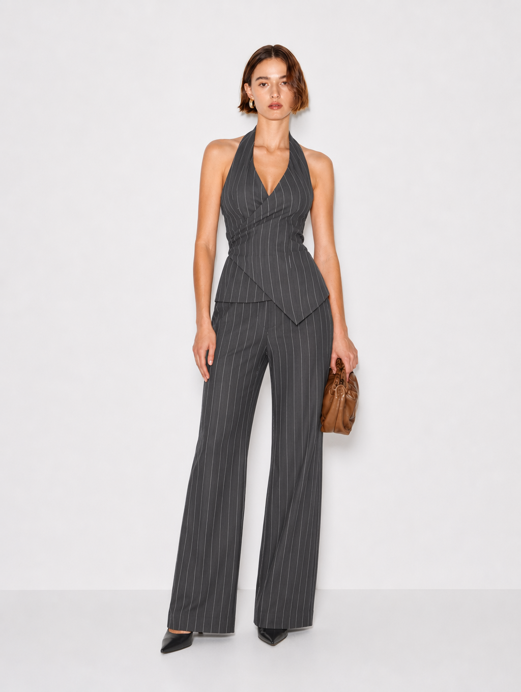 Pinstripe Vest & Wide Leg Pants Suit