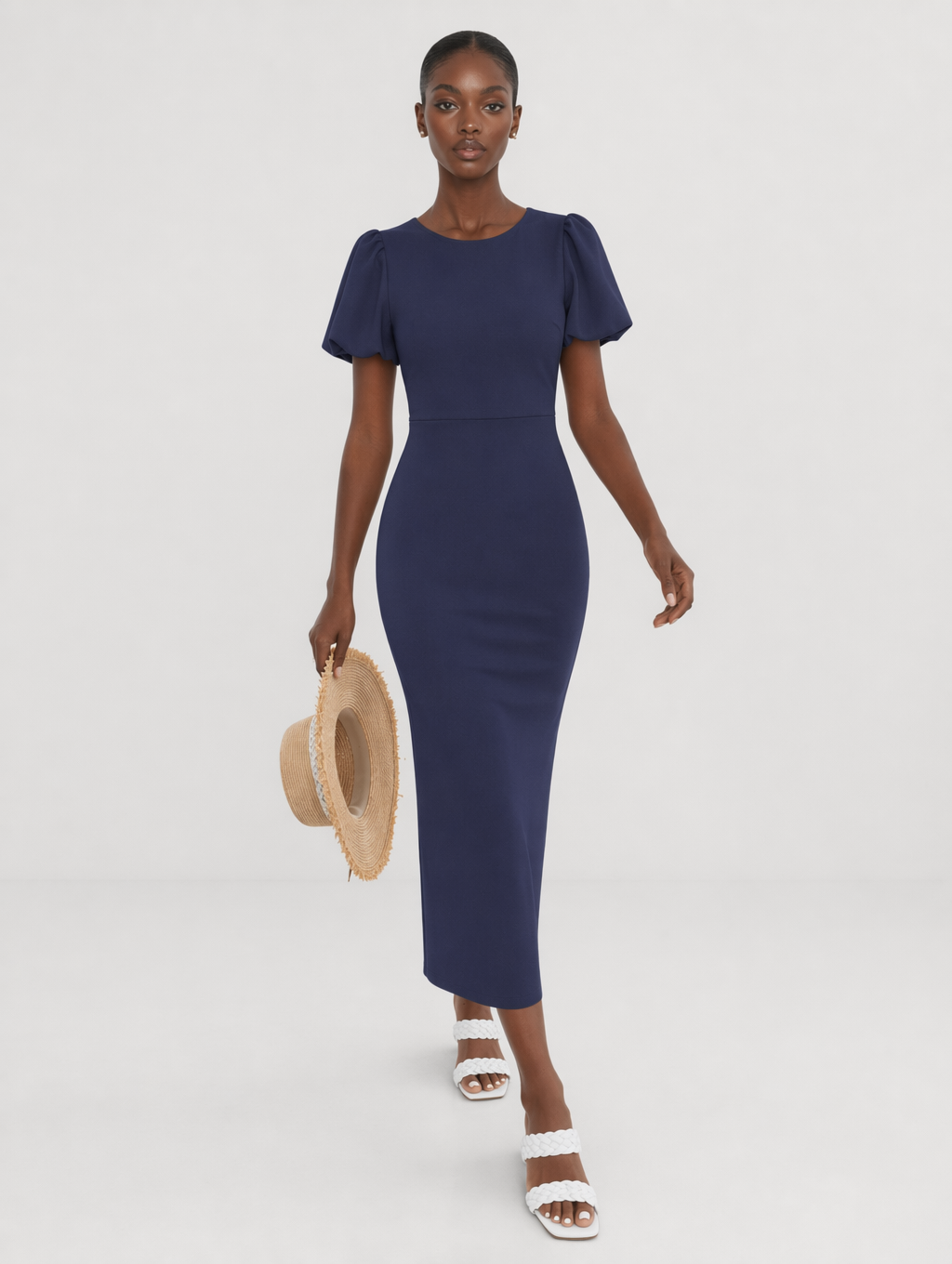 Elegant Short Sleeve Bodycon Midi Dress