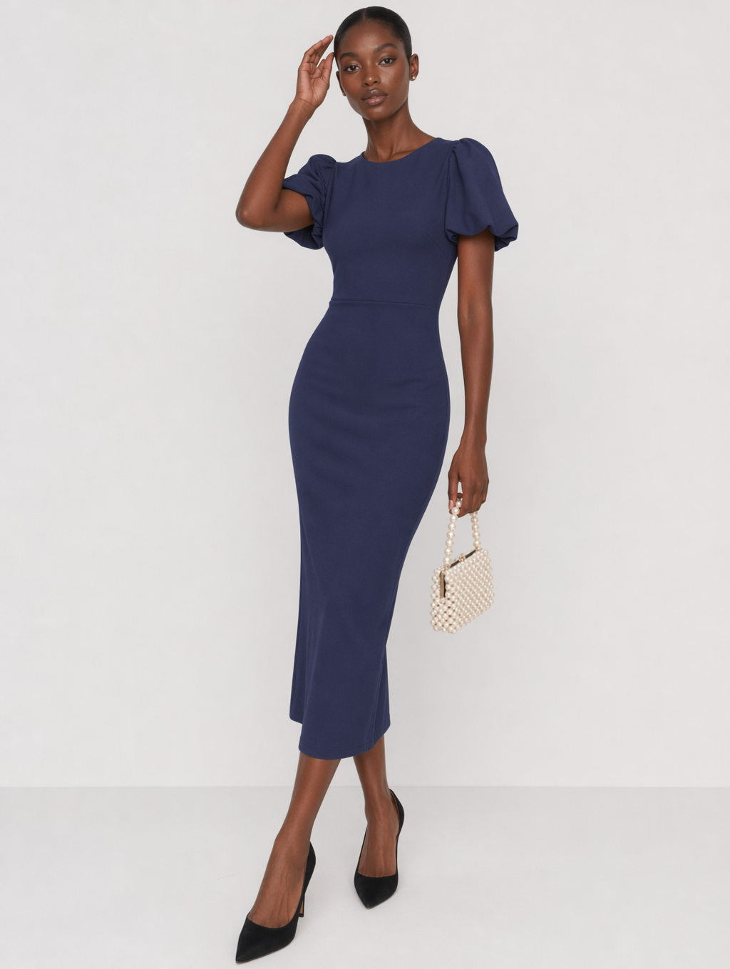 Elegant Short Sleeve Bodycon Midi Dress