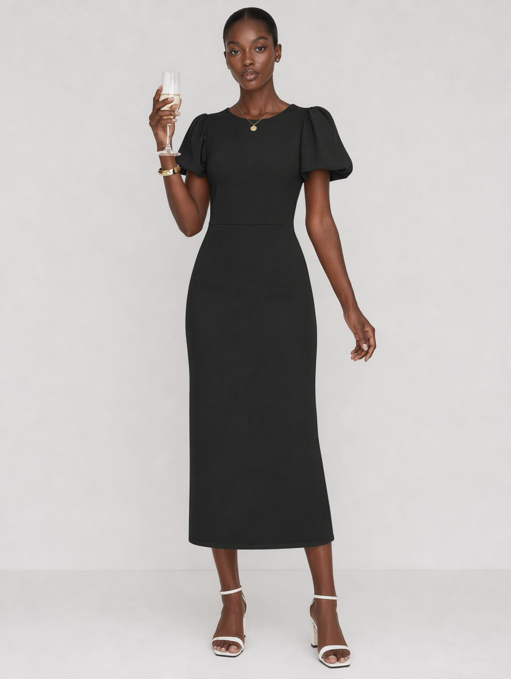 Elegant Short Sleeve Bodycon Midi Dress