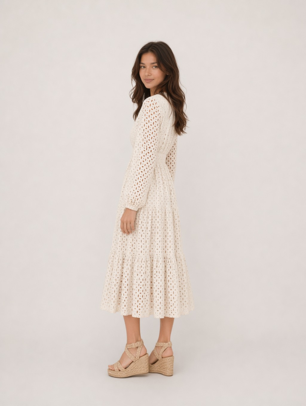 V Neck Hollow Long Sleeve Maxi Dress