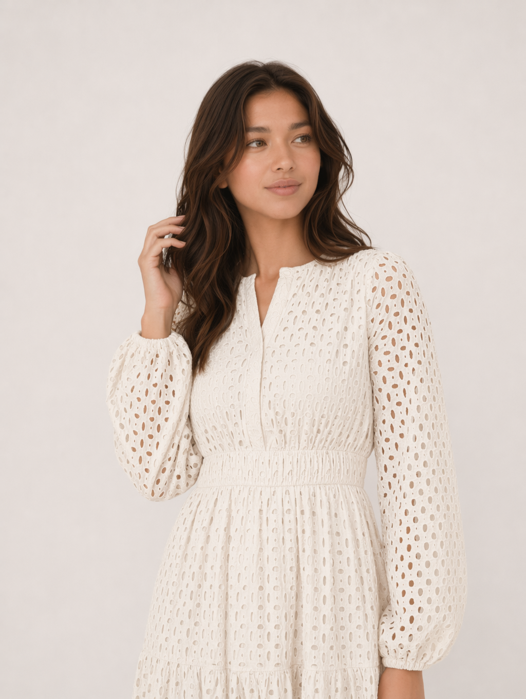 V Neck Hollow Long Sleeve Maxi Dress